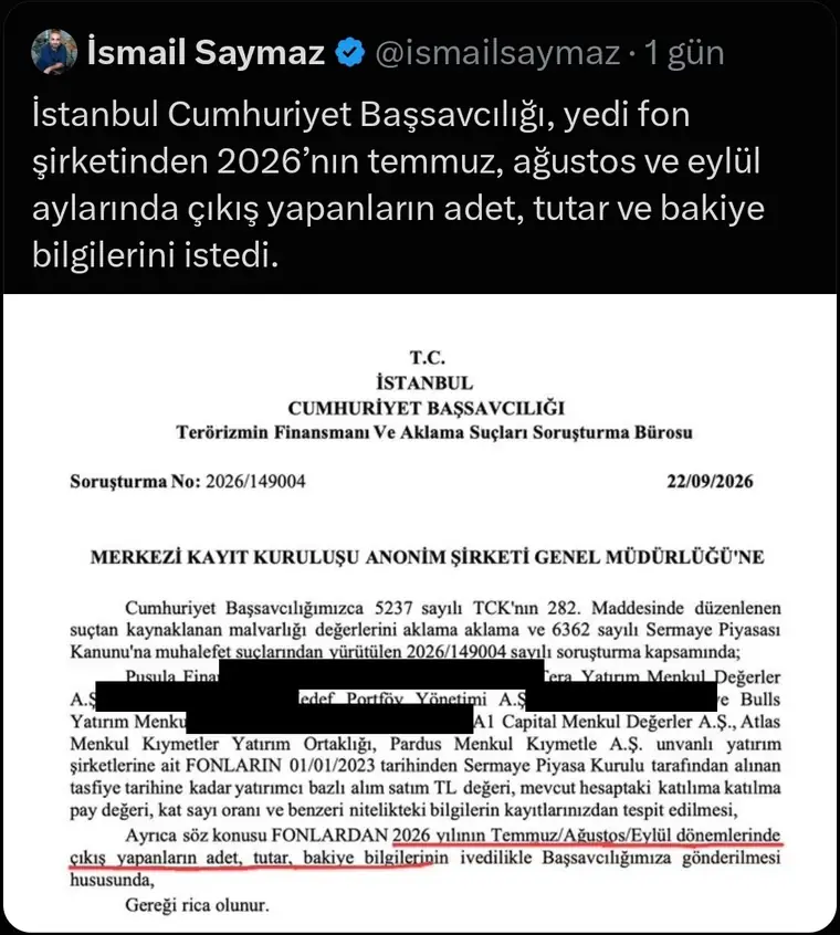K8 / K9 — Başsavcılık→MKK müzekkeresi (ve stopaj önerisi) ekran görüntüsü